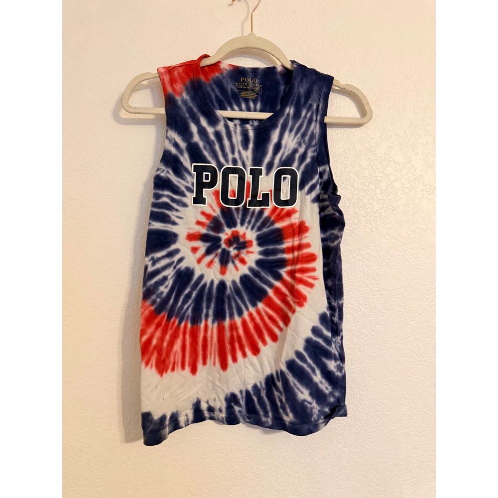 Polo Ralph Lauren‎ Kids Tie Dye Graphic Tank Top TShirt Red White Blue L 14 16